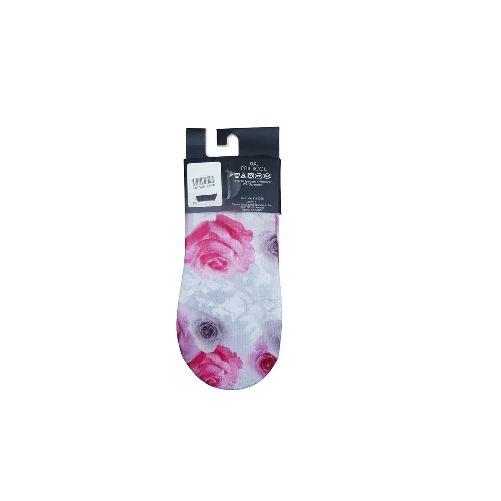 Minicci Foot Liner Socks Womens 4-10 White Pink NWT Floral Non-Slip No Show